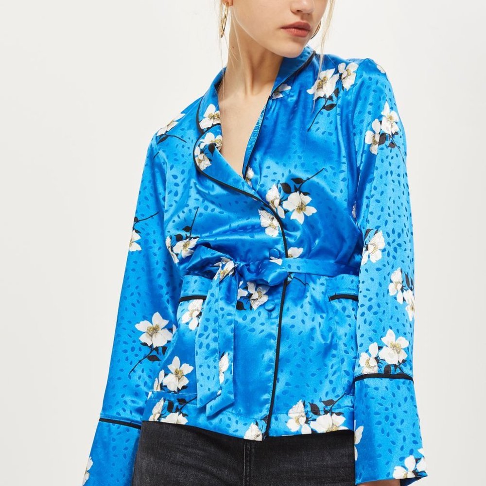 Topshop Floral Belted Pyjama Blouse